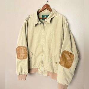 Vintage ORVIS fisherman’s bomber jacket tan canvas elbow patches casual sz XL